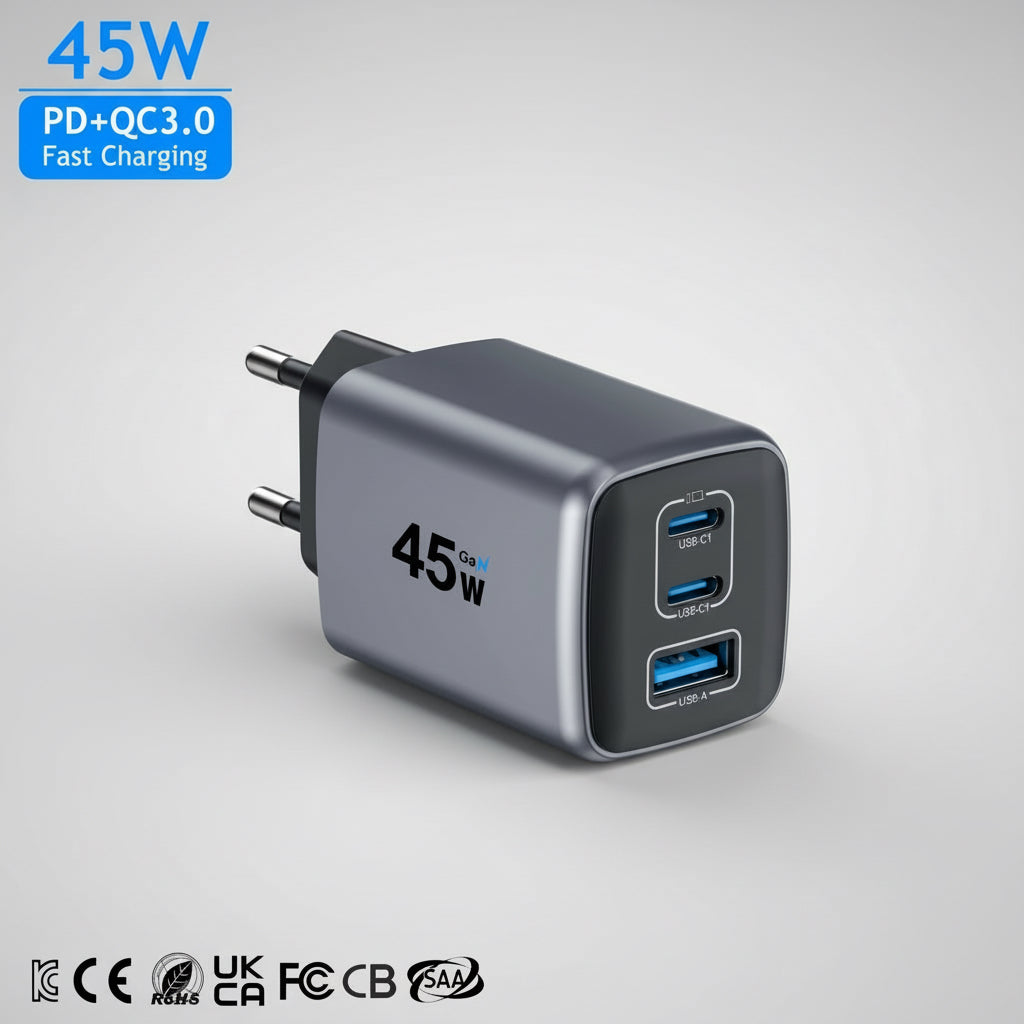45 Watt GaN Ladegerät mit 3 Anschlüssen