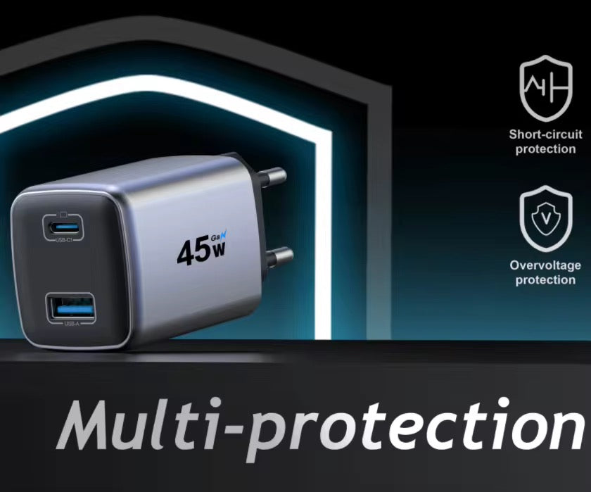 45 Watt GaN Ladegerät mit 3 Anschlüssen